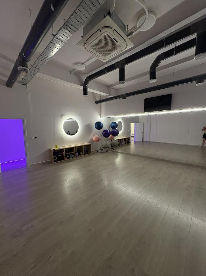 Spacious mirrored studio for group and mobility classes